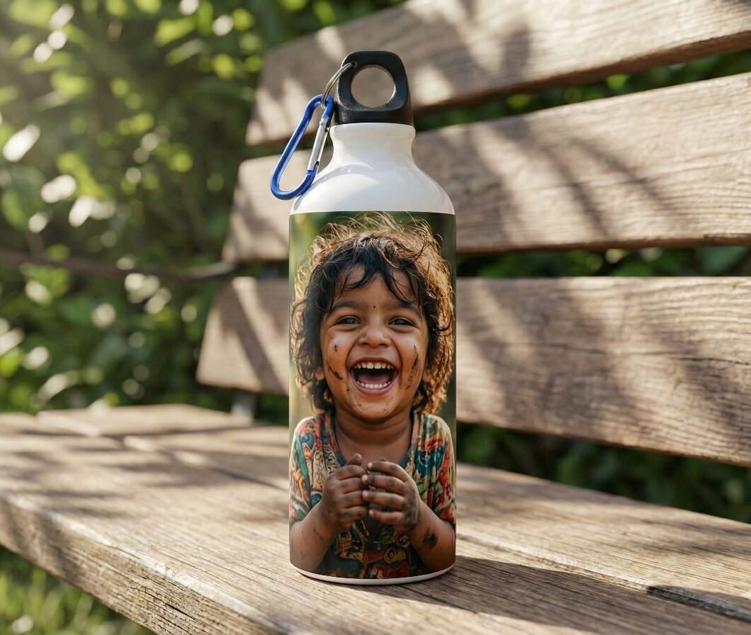 Sublimation sipper bottle with custom printed design for personalized hydration