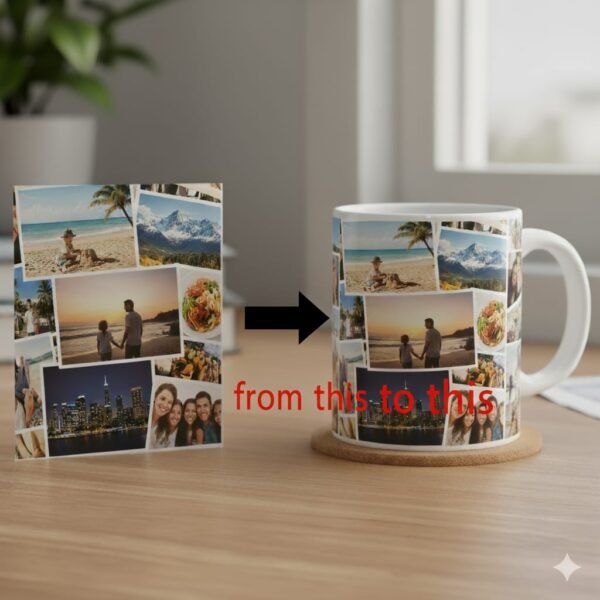 Personalized photo collage mug 11oz with custom printed memories