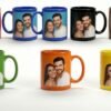 Patch mugs in multiple colours with white cylindrical printable area for custom printing