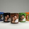 Patch mugs in multiple colours with white cylindrical printable area for custom printing