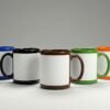 Patch mugs in multiple colours with white cylindrical printable area for custom printing