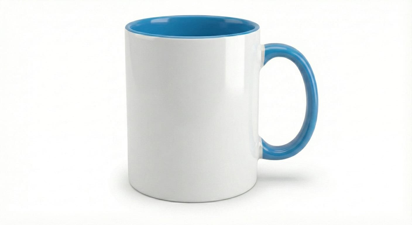 Personalized inner color mug with light blue interior and handle