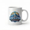 Sublimation mug with logo and tagline printed on glossy ceramic surface