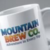 Close-up of a sublimation mug showing sharp, vibrant logo and tagline print