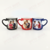 A collection of three Personalized Heart Handle Magic Mugs in matte red, blue, and black finishes displayed on a clean white surface