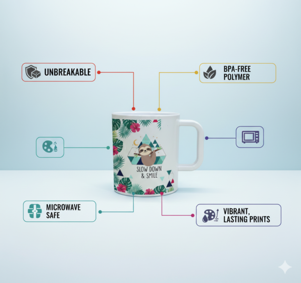 features personalized unbreakable polymer mug